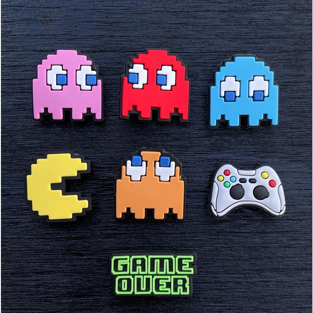 Pac-Man 7 Pieces Shoe for Croc Shoes Charms, Video Game Charms,